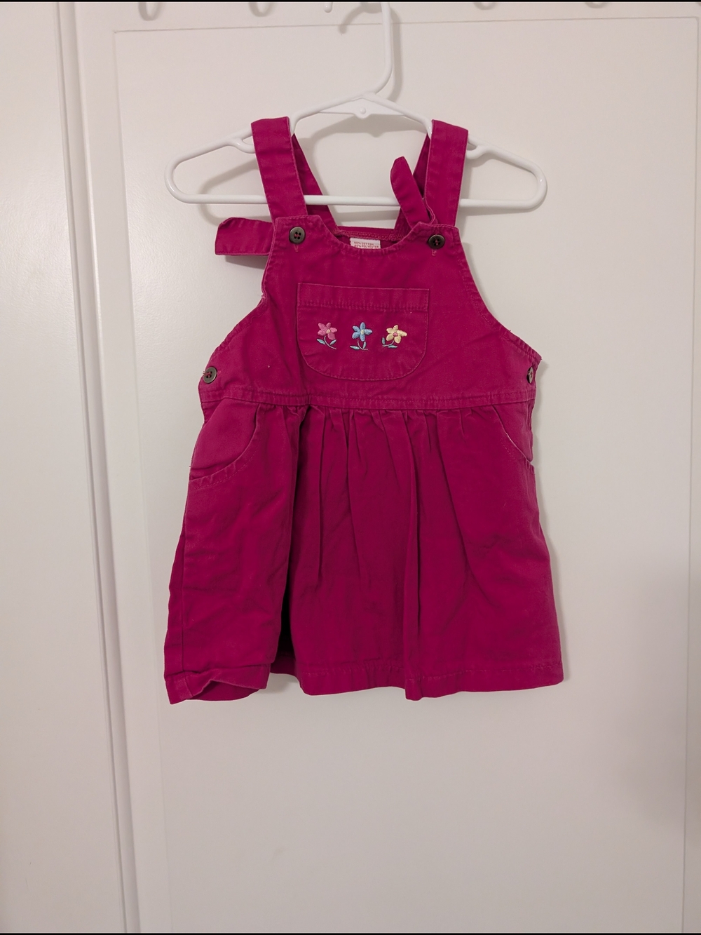 Vintage Fuchsia Overall Dress with Embroidered Flowers